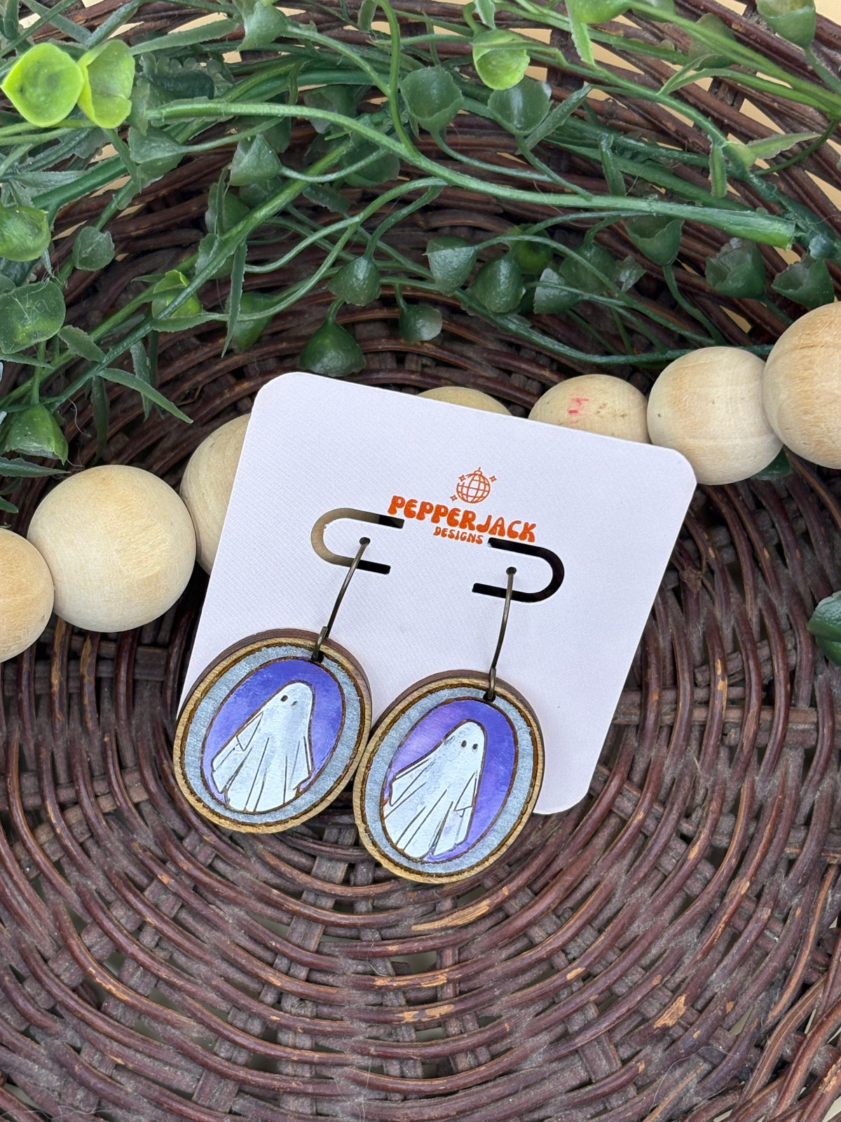 Halloween Wooden Earrings | Hand Painted Ghost Earrings | Pumpkin Earrings | Spooky Season Jewelry | Fall Earrings | Halloween Gift