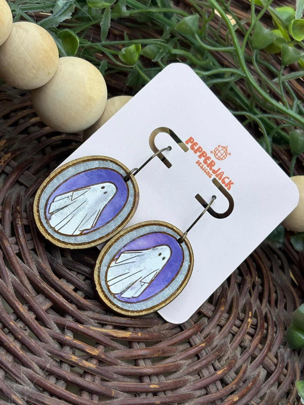 Halloween Wooden Earrings | Hand Painted Ghost Earrings | Pumpkin Earrings | Spooky Season Jewelry | Fall Earrings | Halloween Gift
