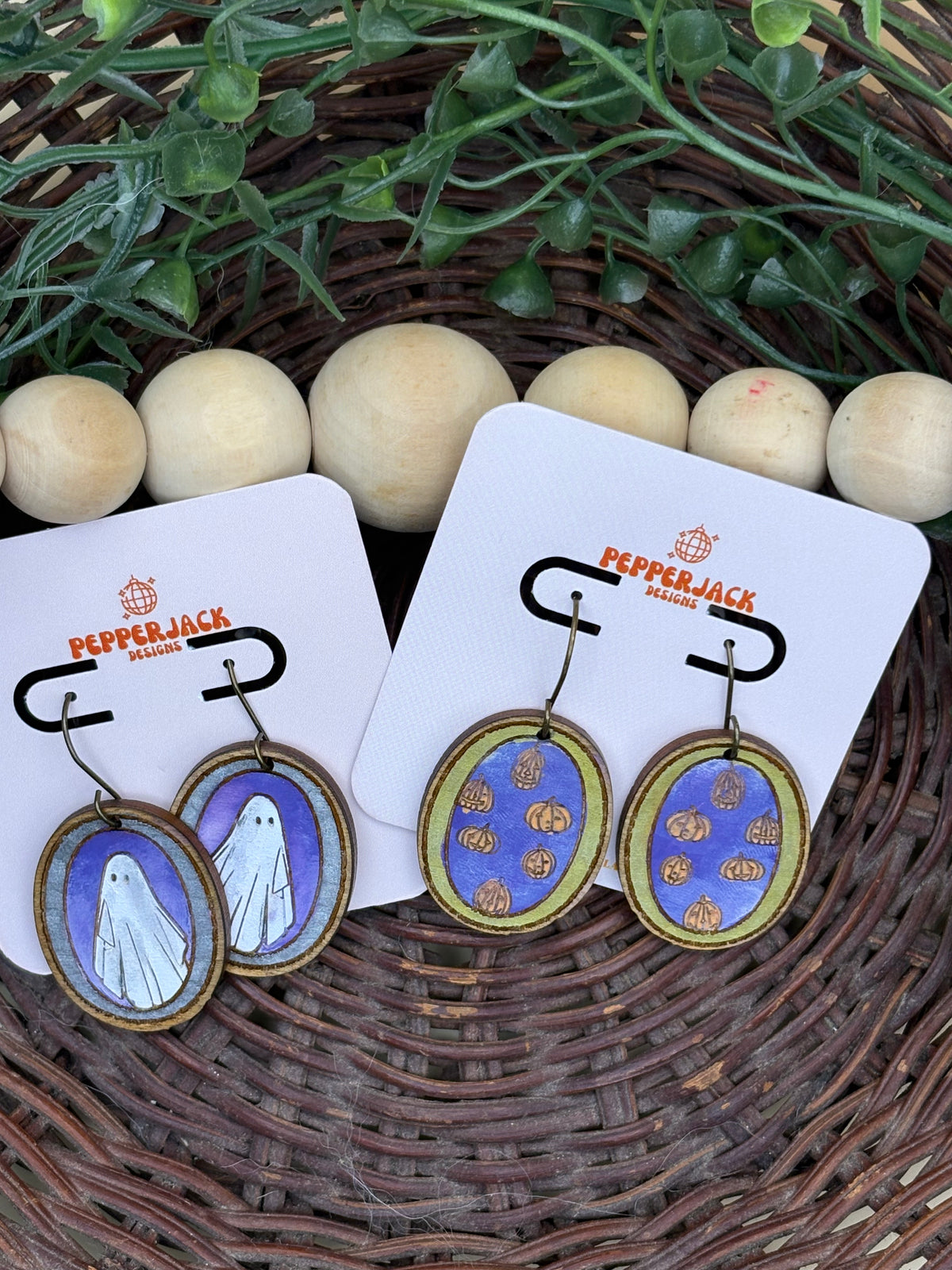 Halloween Wooden Earrings | Hand Painted Ghost Earrings | Pumpkin Earrings | Spooky Season Jewelry | Fall Earrings | Halloween Gift