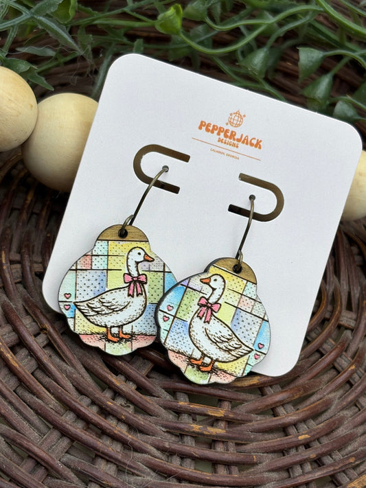 Goose Earrings | Hand Painted Wooden Earrings | Vintage Inspired Jewelry | Cottagecore Earrings | Pastel Farm Animal Earrings | Goose Gift