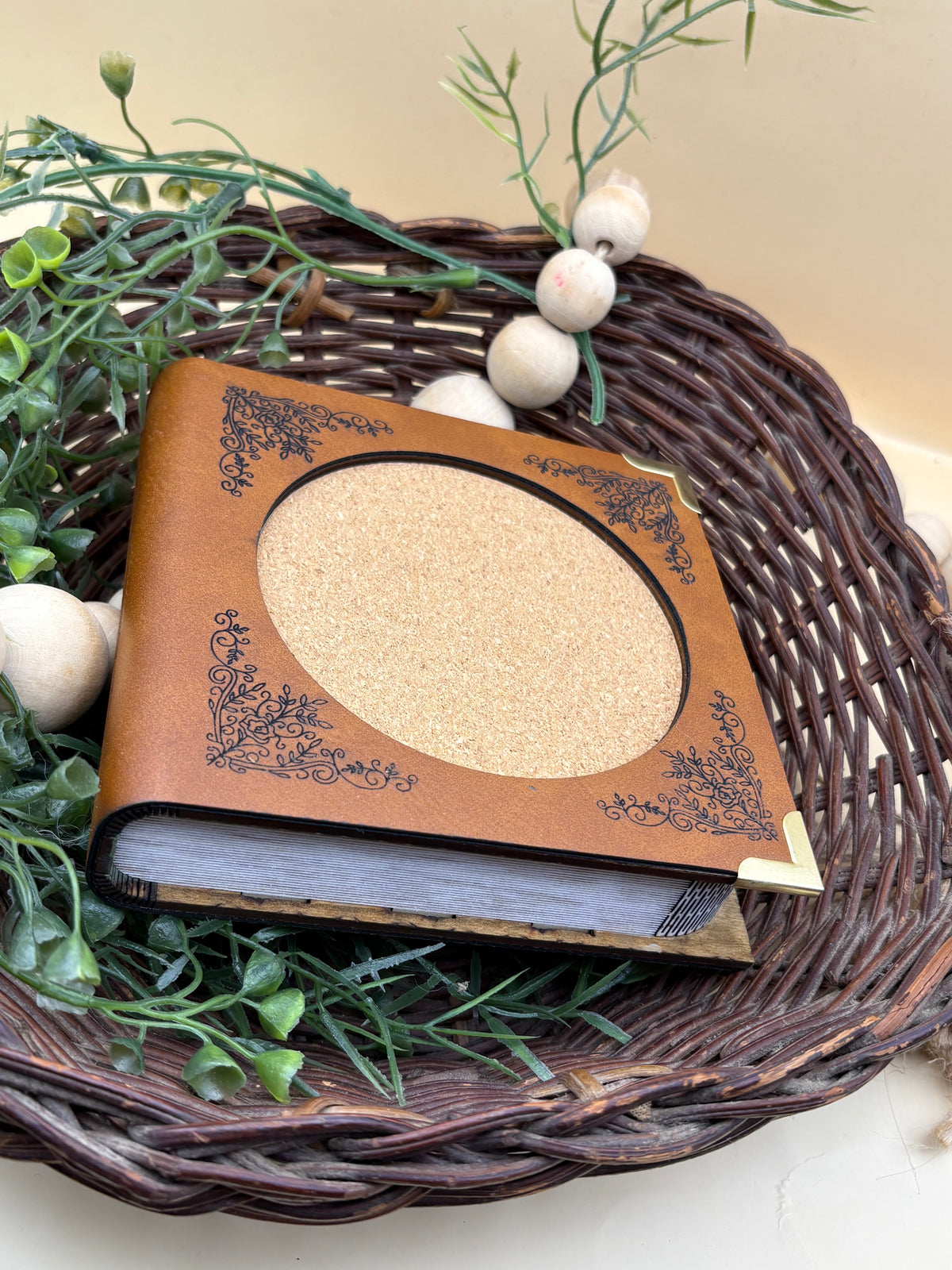 Book Coaster with Hidden Storage, Wood & Leather Drink Coaster, Cork Mug Coaster, Book Lover Gift, Reader Gift, Bookish Home Decor