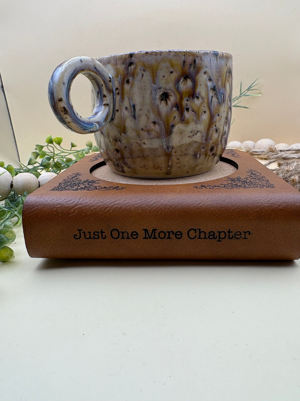Book Coaster with Hidden Storage, Wood & Leather Drink Coaster, Cork Mug Coaster, Book Lover Gift, Reader Gift, Bookish Home Decor