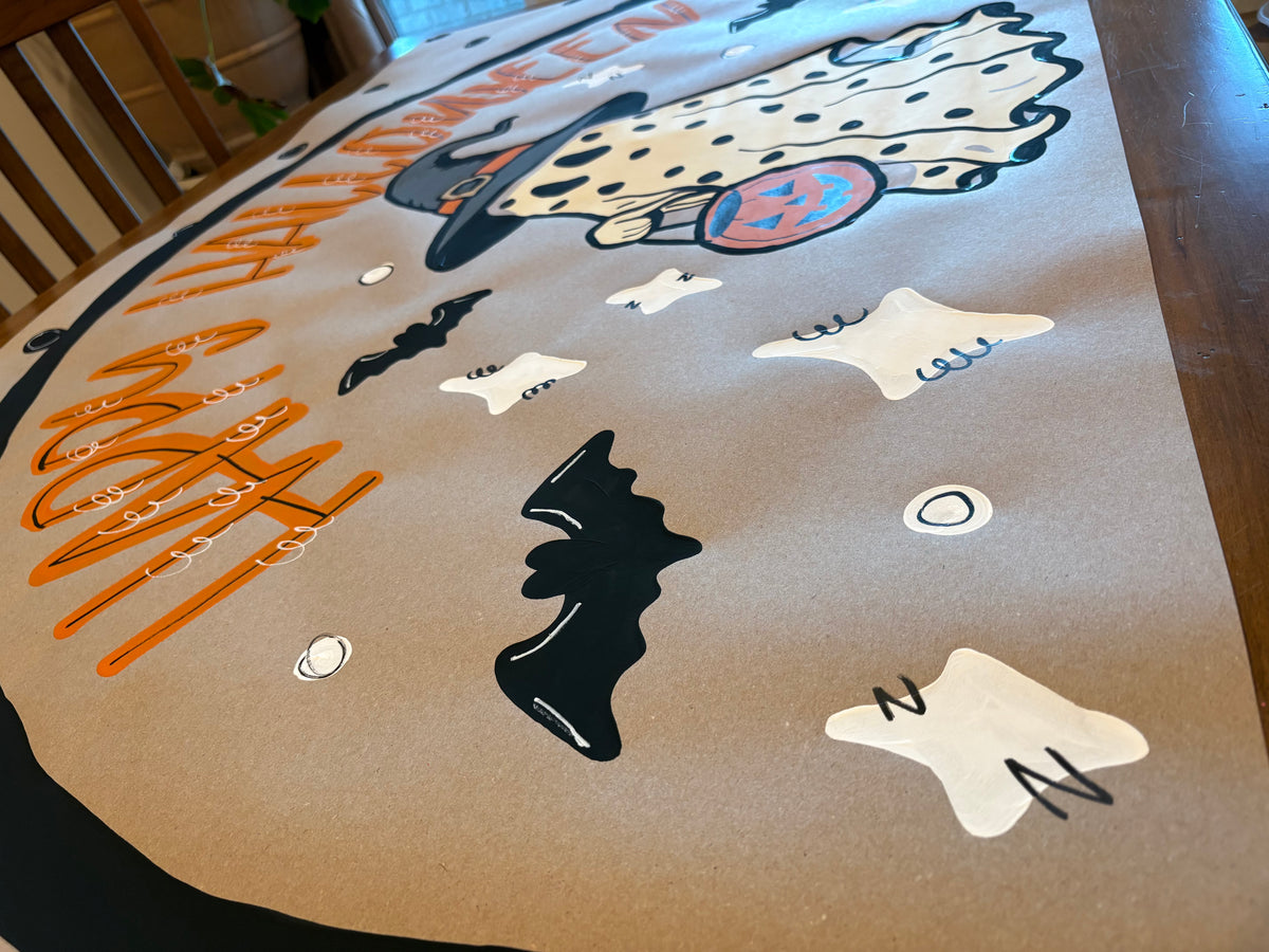 Hand Painted Halloween Banner, Happy Halloween Sign, 35x60 Halloween Party Backdrop, Ghost Witch Banner, Halloween Porch Decor