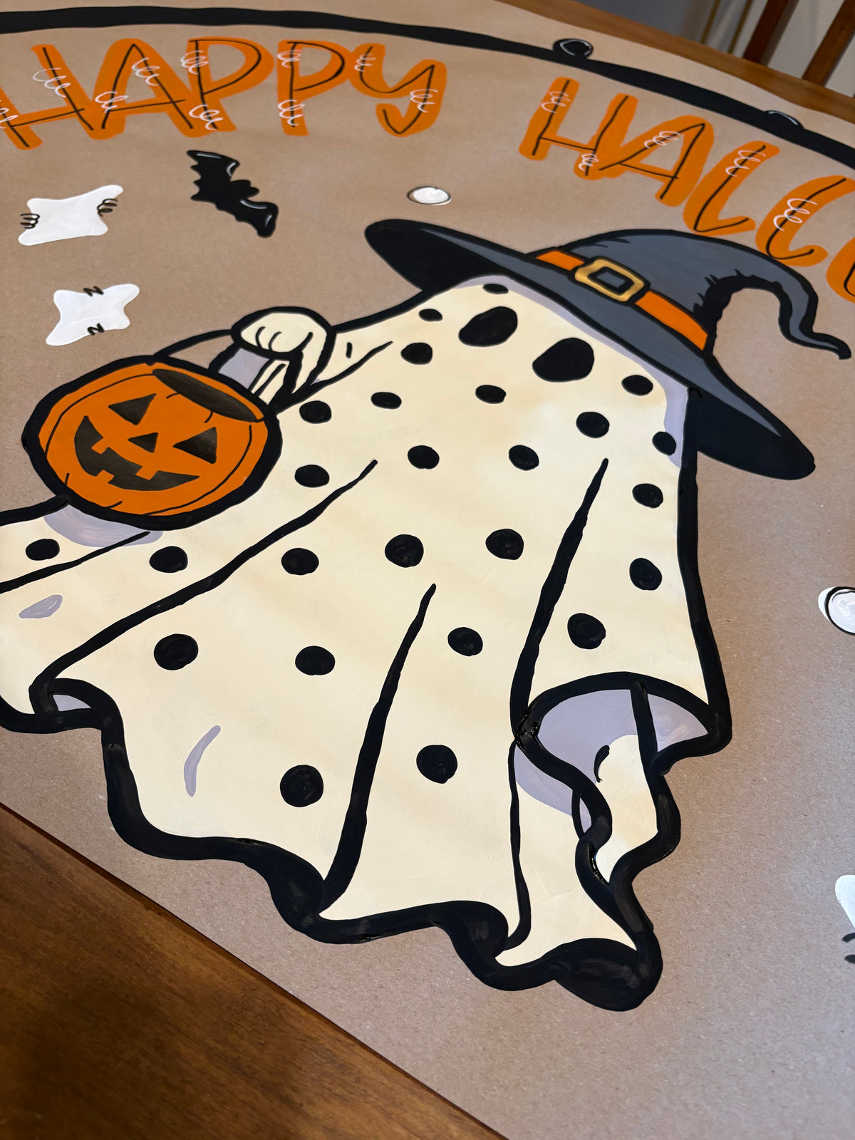Hand Painted Halloween Banner, Happy Halloween Sign, 35x60 Halloween Party Backdrop, Ghost Witch Banner, Halloween Porch Decor