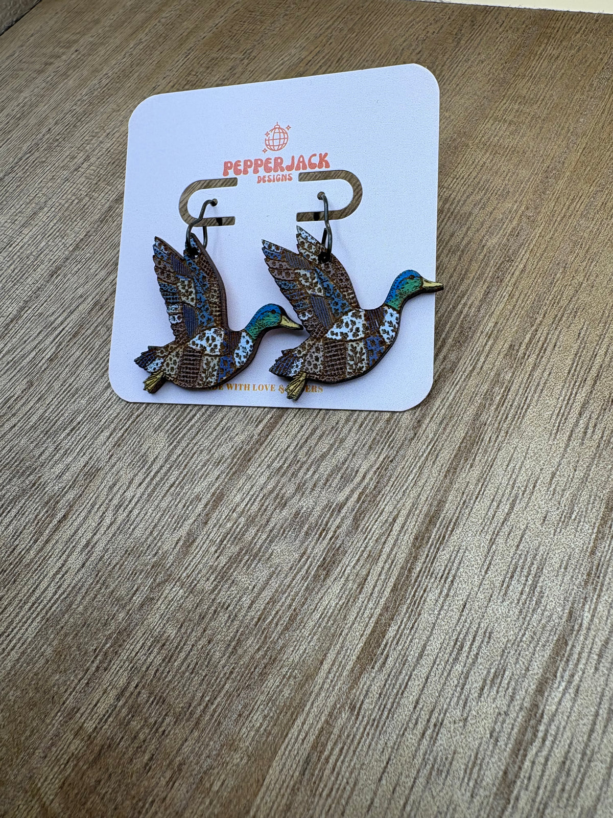 Hand Painted Mallard Duck Earrings | Wooden Flying Duck Dangle Earrings | Hypoallergenic Stainless Steel Hooks | Duck Hunting Gift