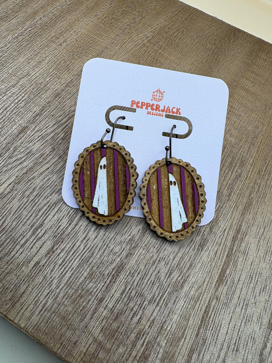 Hand Painted Ghost Earrings | Wooden Halloween Dangle Earrings | 3 Spooky Ghost Styles | Cute Halloween Jewelry | Hypoallergenic Hooks