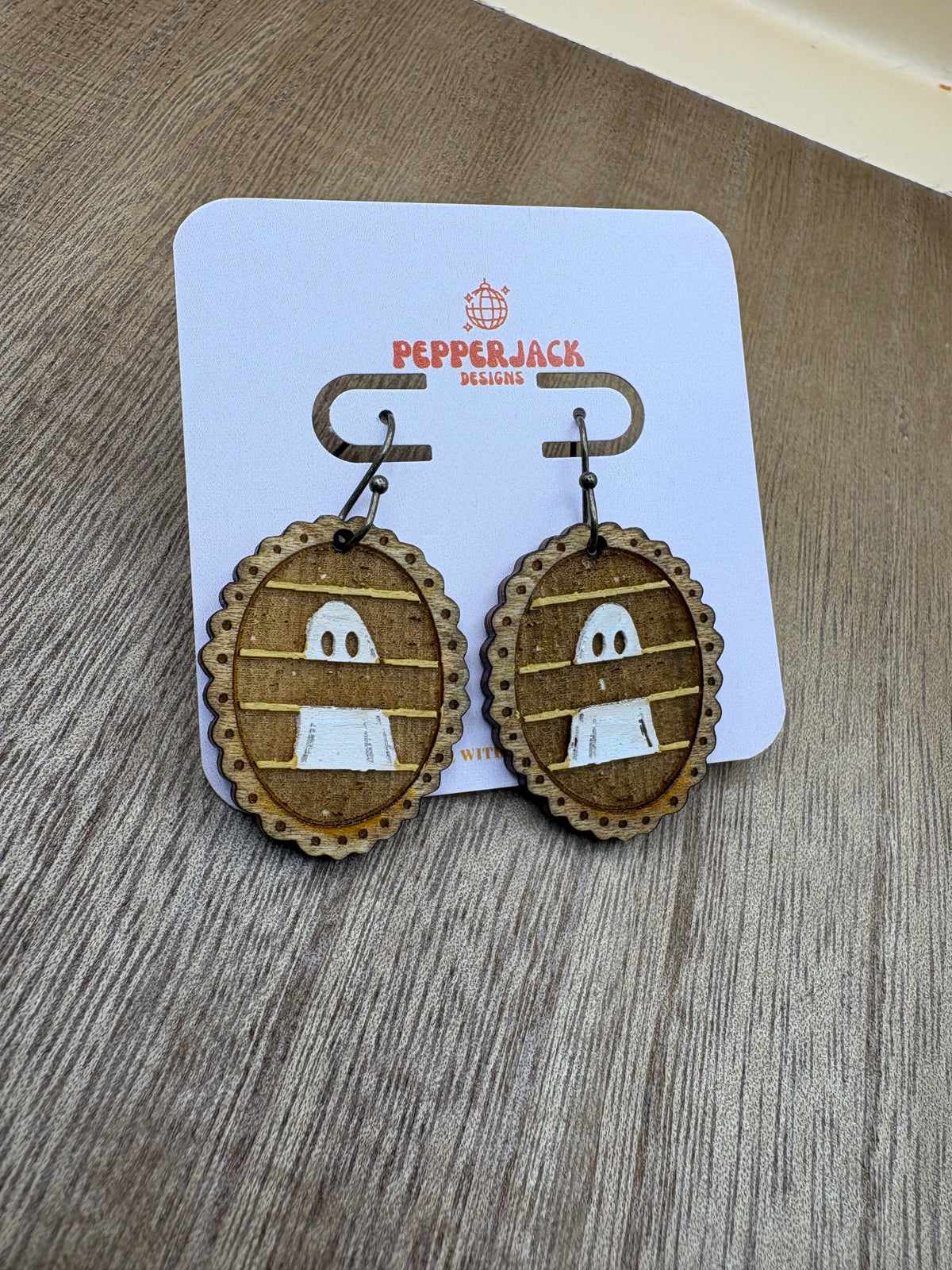 Hand Painted Ghost Earrings | Wooden Halloween Dangle Earrings | 3 Spooky Ghost Styles | Cute Halloween Jewelry | Hypoallergenic Hooks