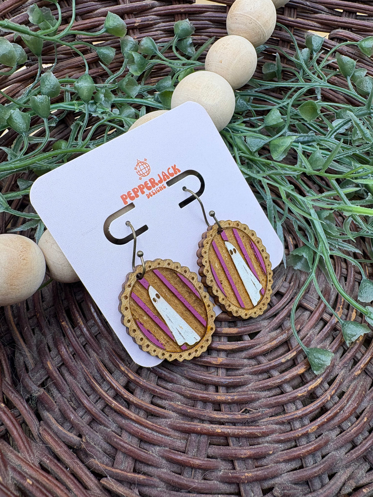 Hand Painted Ghost Earrings | Wooden Halloween Dangle Earrings | 3 Spooky Ghost Styles | Cute Halloween Jewelry | Hypoallergenic Hooks