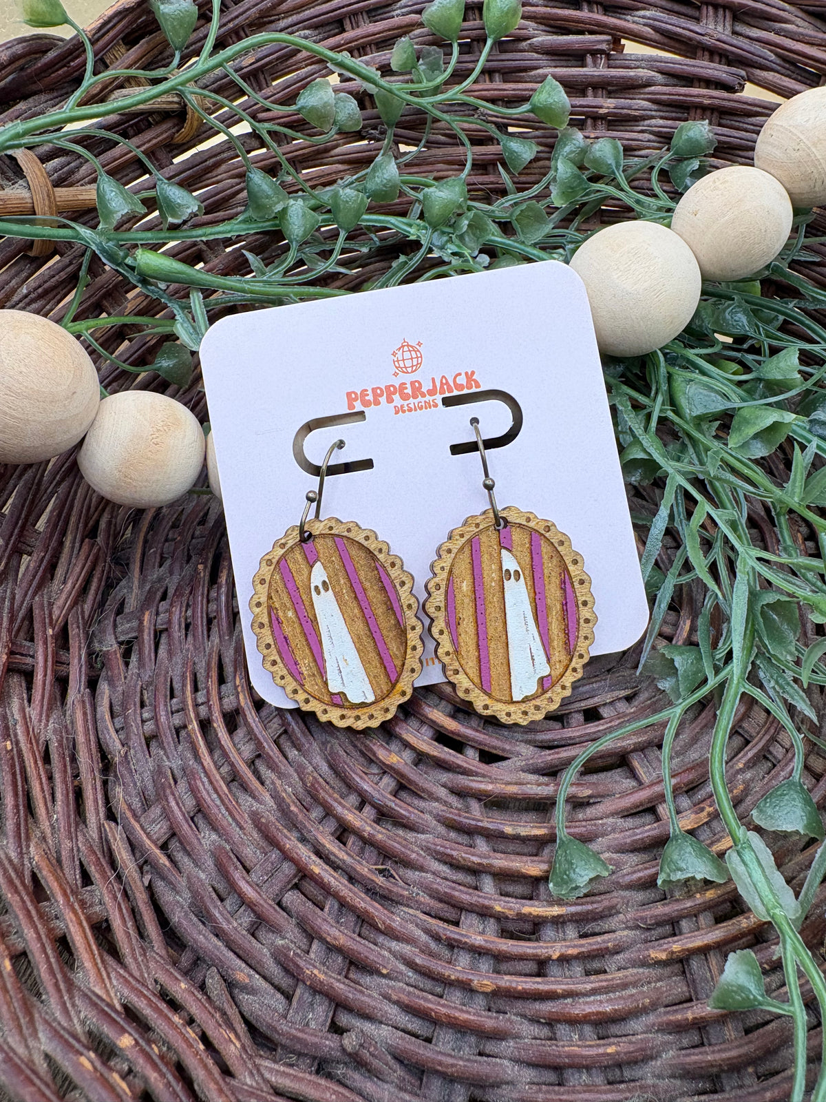 Hand Painted Ghost Earrings | Wooden Halloween Dangle Earrings | 3 Spooky Ghost Styles | Cute Halloween Jewelry | Hypoallergenic Hooks