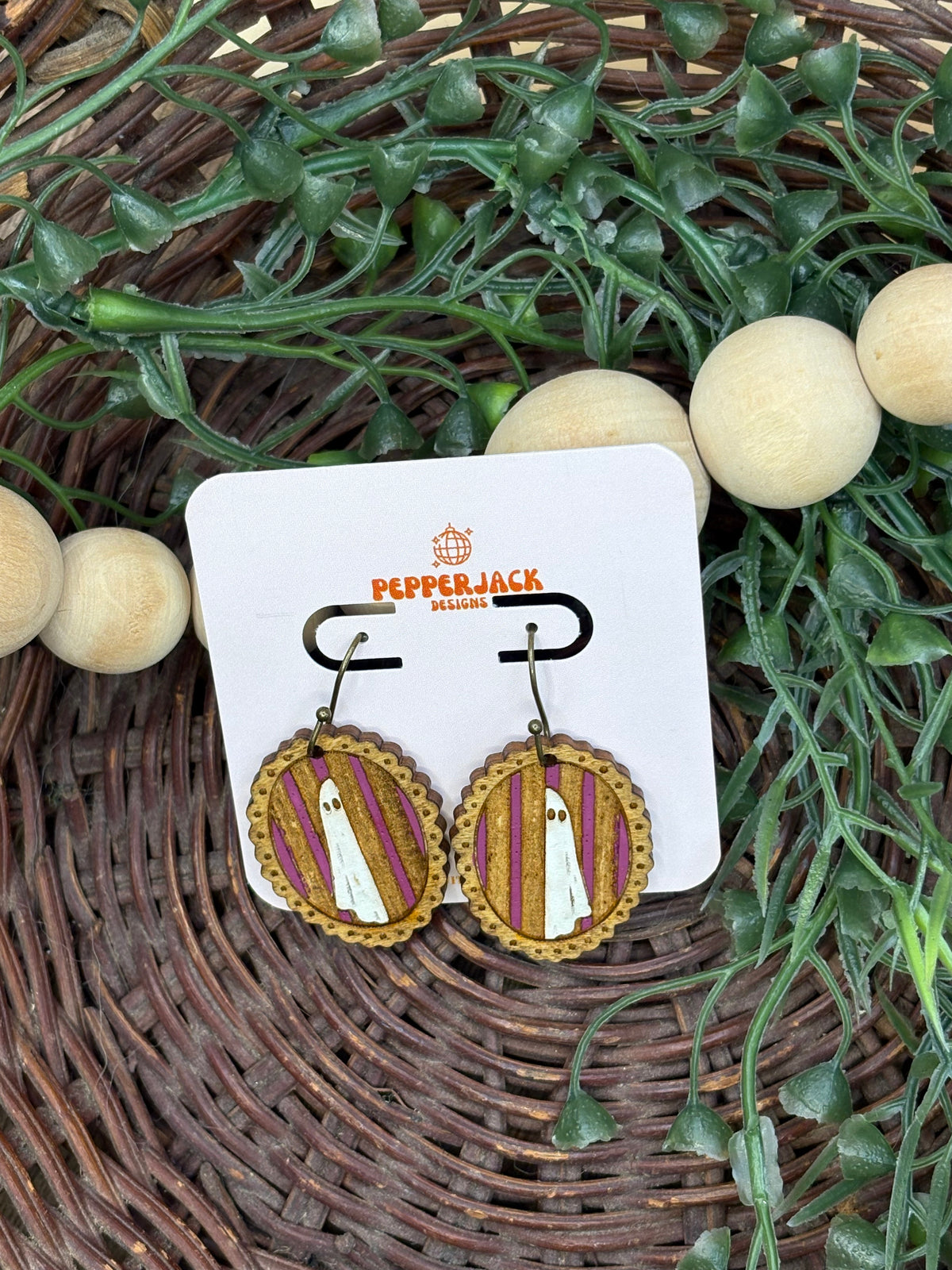Hand Painted Ghost Earrings | Wooden Halloween Dangle Earrings | 3 Spooky Ghost Styles | Cute Halloween Jewelry | Hypoallergenic Hooks