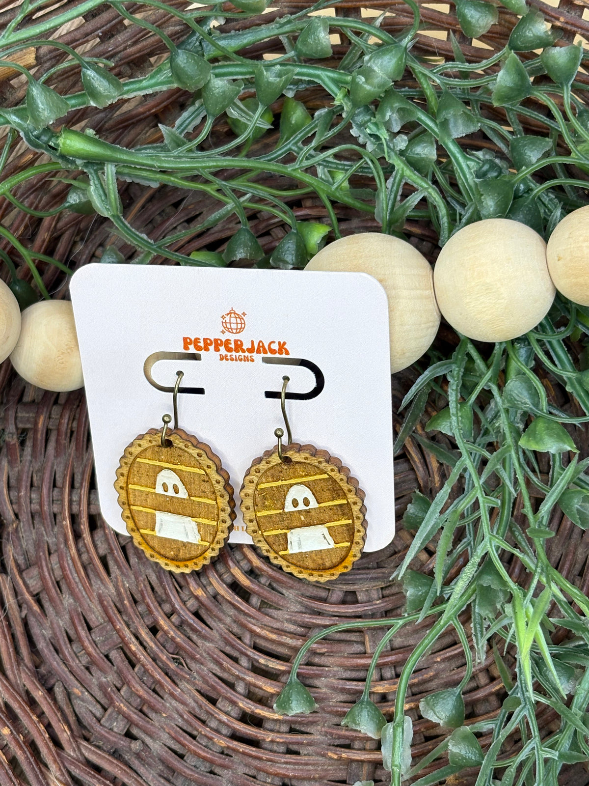 Hand Painted Ghost Earrings | Wooden Halloween Dangle Earrings | 3 Spooky Ghost Styles | Cute Halloween Jewelry | Hypoallergenic Hooks