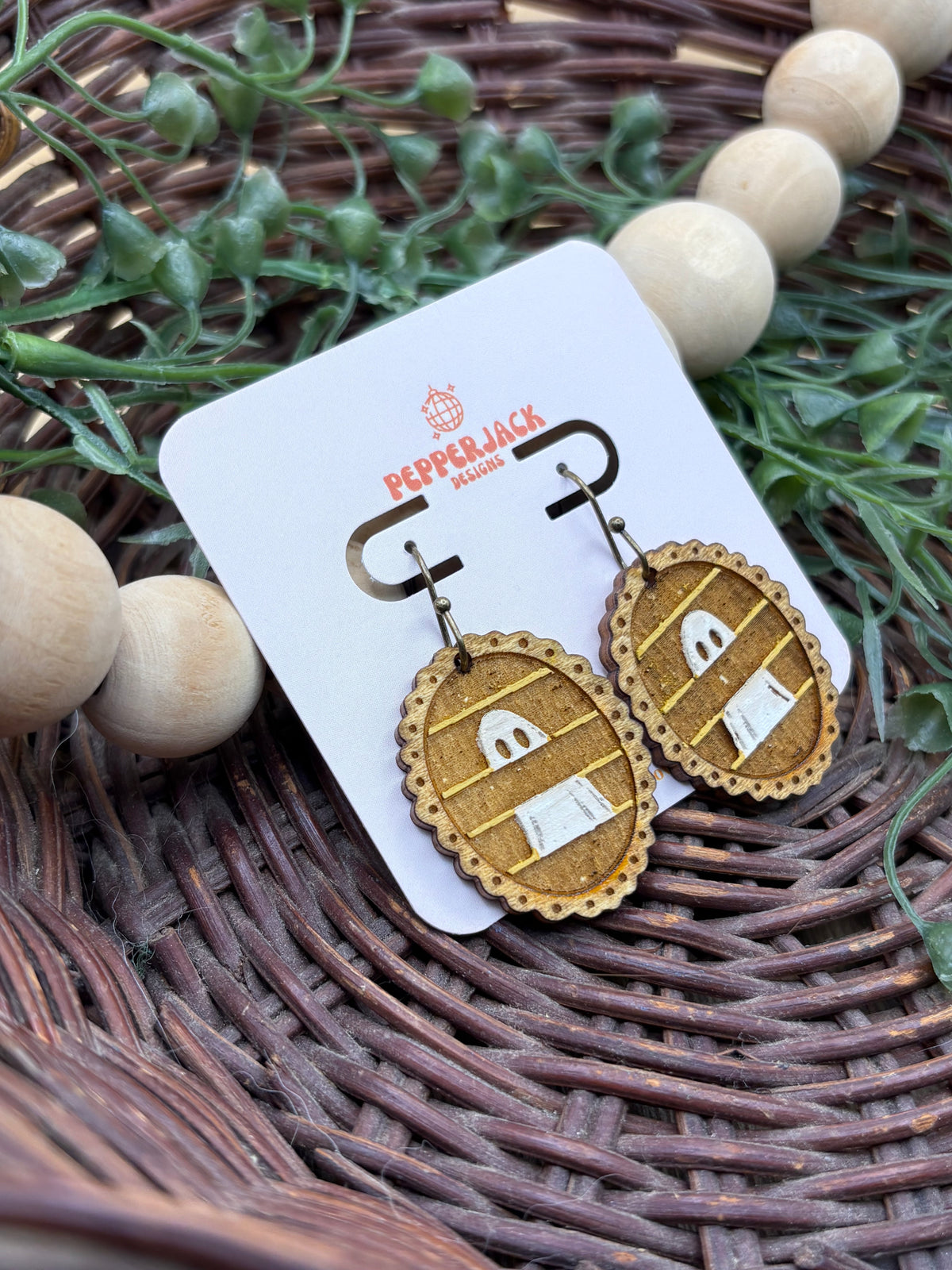 Hand Painted Ghost Earrings | Wooden Halloween Dangle Earrings | 3 Spooky Ghost Styles | Cute Halloween Jewelry | Hypoallergenic Hooks