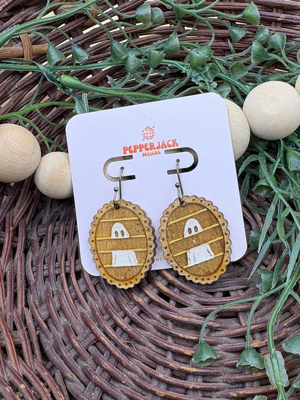 Hand Painted Ghost Earrings | Wooden Halloween Dangle Earrings | 3 Spooky Ghost Styles | Cute Halloween Jewelry | Hypoallergenic Hooks
