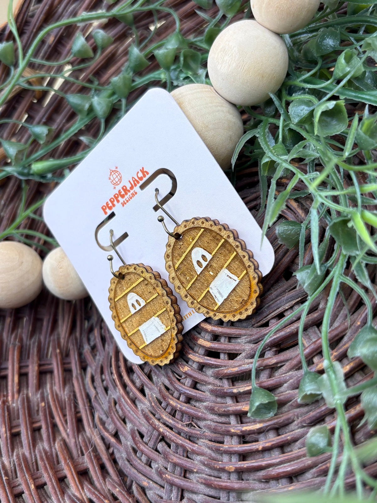 Hand Painted Ghost Earrings | Wooden Halloween Dangle Earrings | 3 Spooky Ghost Styles | Cute Halloween Jewelry | Hypoallergenic Hooks