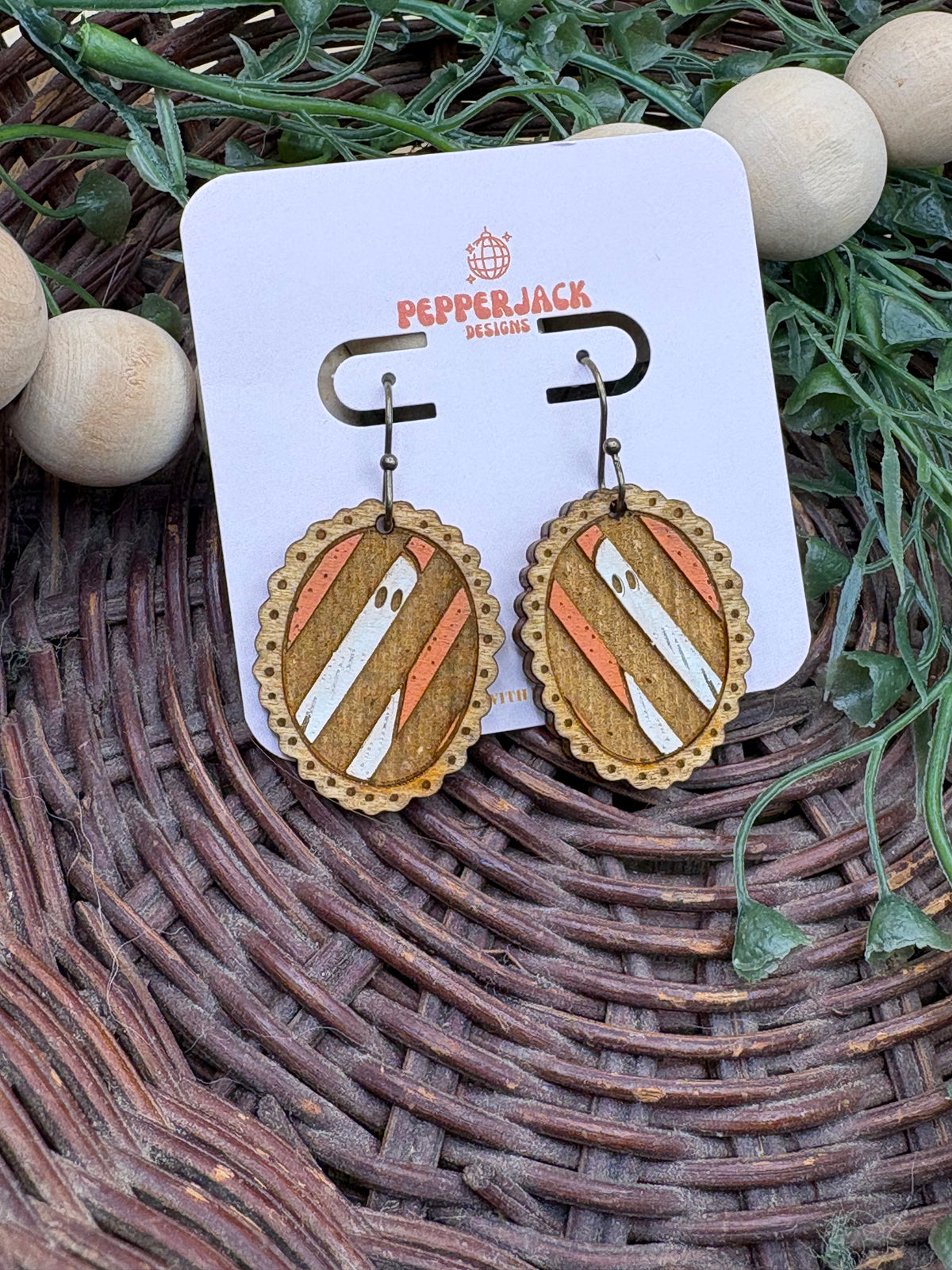 Hand Painted Ghost Earrings | Wooden Halloween Dangle Earrings | 3 Spooky Ghost Styles | Cute Halloween Jewelry | Hypoallergenic Hooks