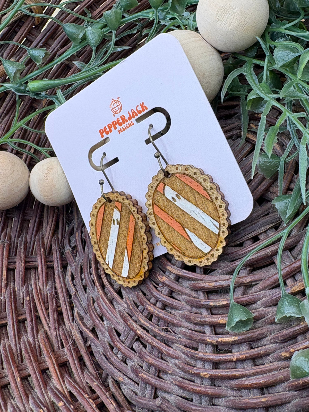Hand Painted Ghost Earrings | Wooden Halloween Dangle Earrings | 3 Spooky Ghost Styles | Cute Halloween Jewelry | Hypoallergenic Hooks