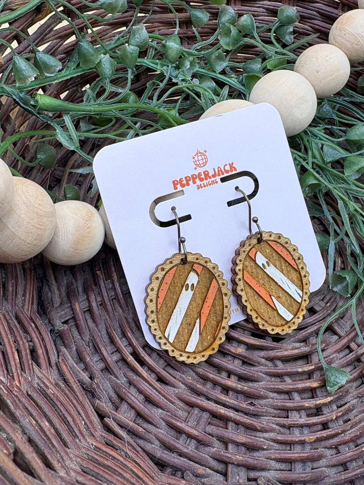 Hand Painted Ghost Earrings | Wooden Halloween Dangle Earrings | 3 Spooky Ghost Styles | Cute Halloween Jewelry | Hypoallergenic Hooks