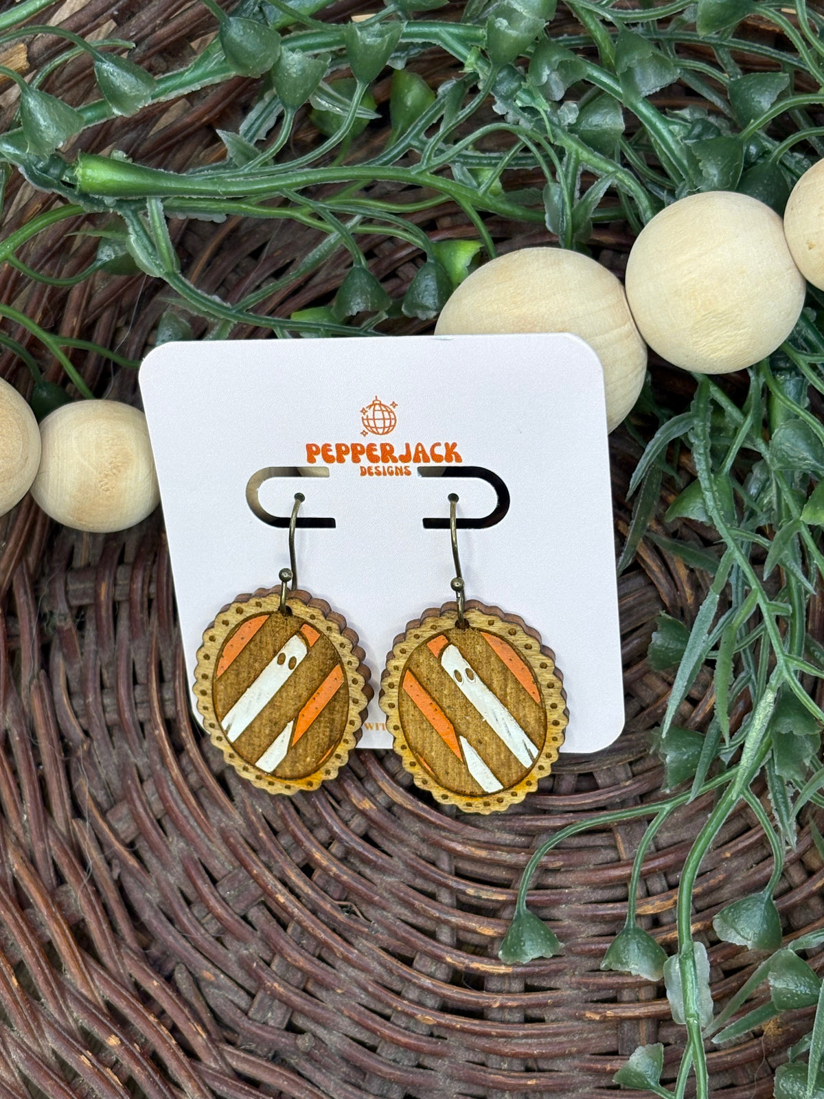 Hand Painted Ghost Earrings | Wooden Halloween Dangle Earrings | 3 Spooky Ghost Styles | Cute Halloween Jewelry | Hypoallergenic Hooks
