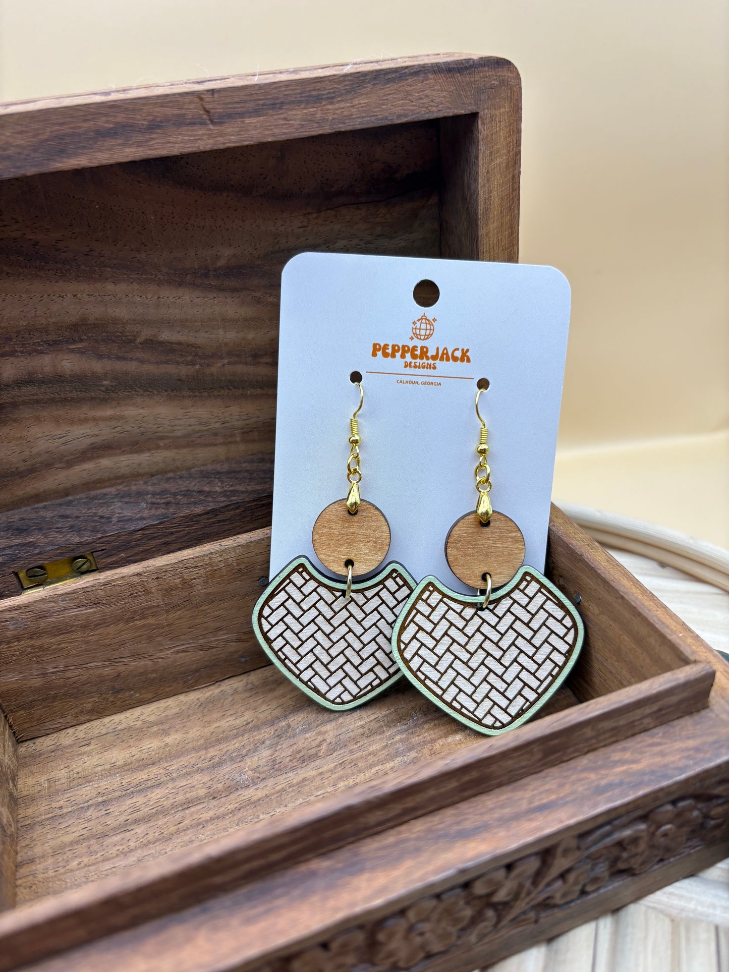 Herringbone Green & Cream Earrings