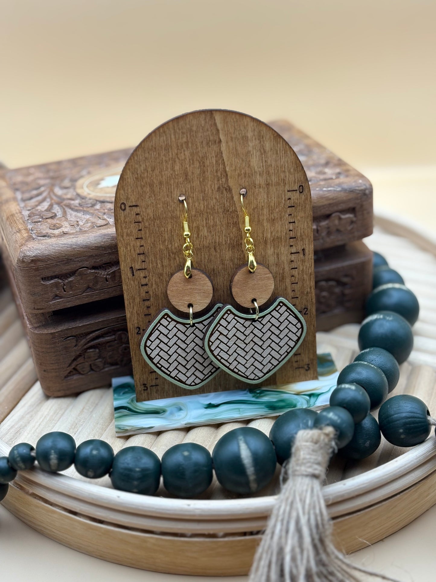 Herringbone Green & Cream Earrings