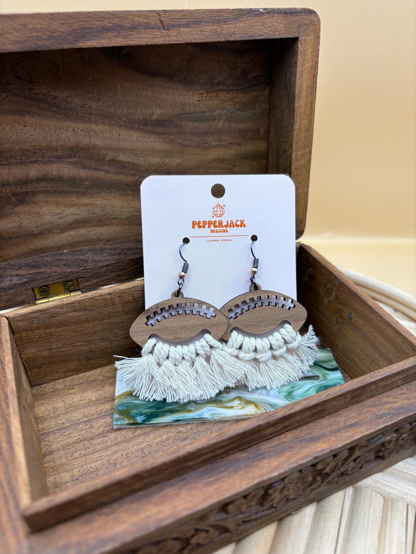 Macrame Fringe Football Earrings