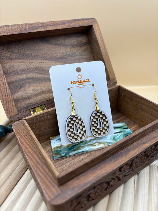 Checkerprint Geometric Oblong Oval Earrings