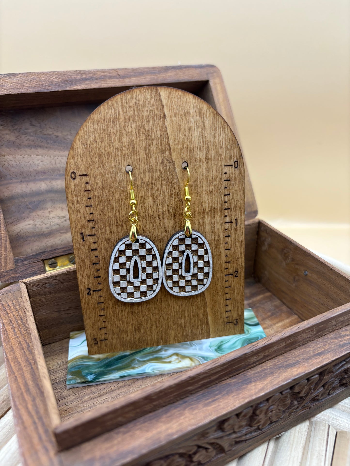 Checkerprint Geometric Oblong Oval Earrings