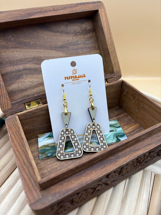 Checkerprint Geometric Oblong Triangle Earrings