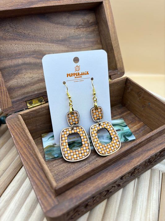 Checkerprint Geometric Oblong Rectangle Earrings