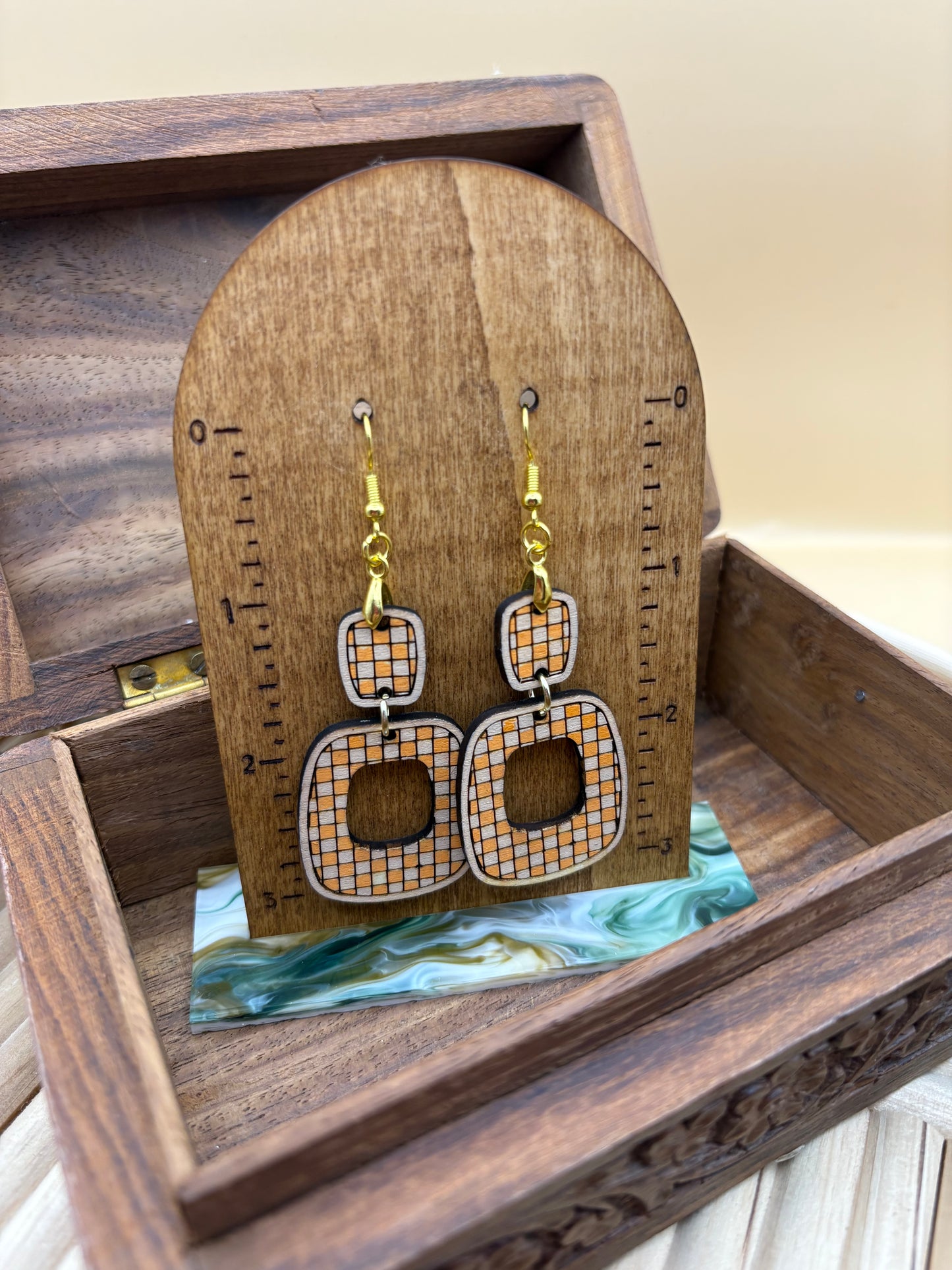 Checkerprint Geometric Oblong Rectangle Earrings