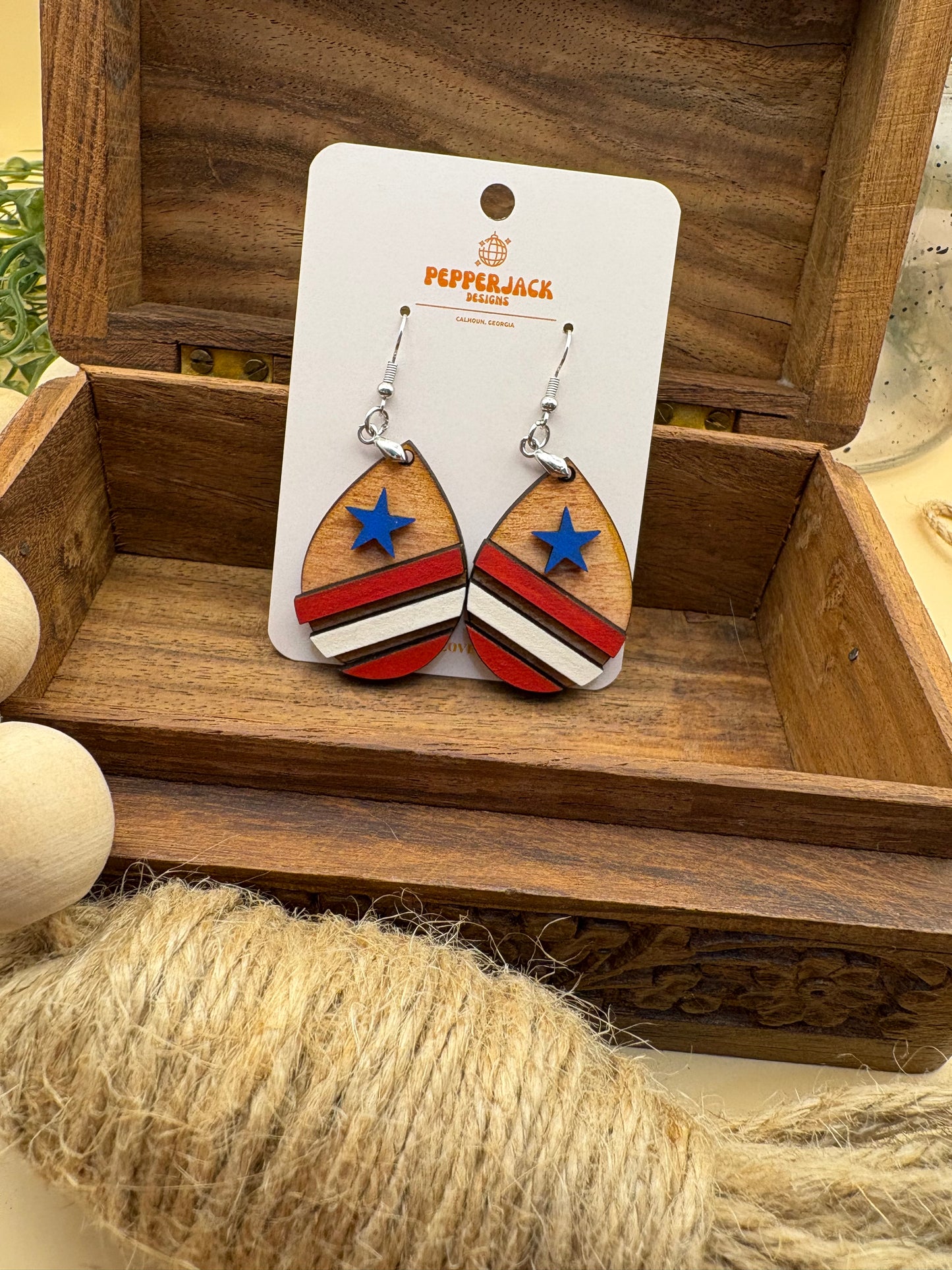 3 Stripe American Flag Teardrop Earrings