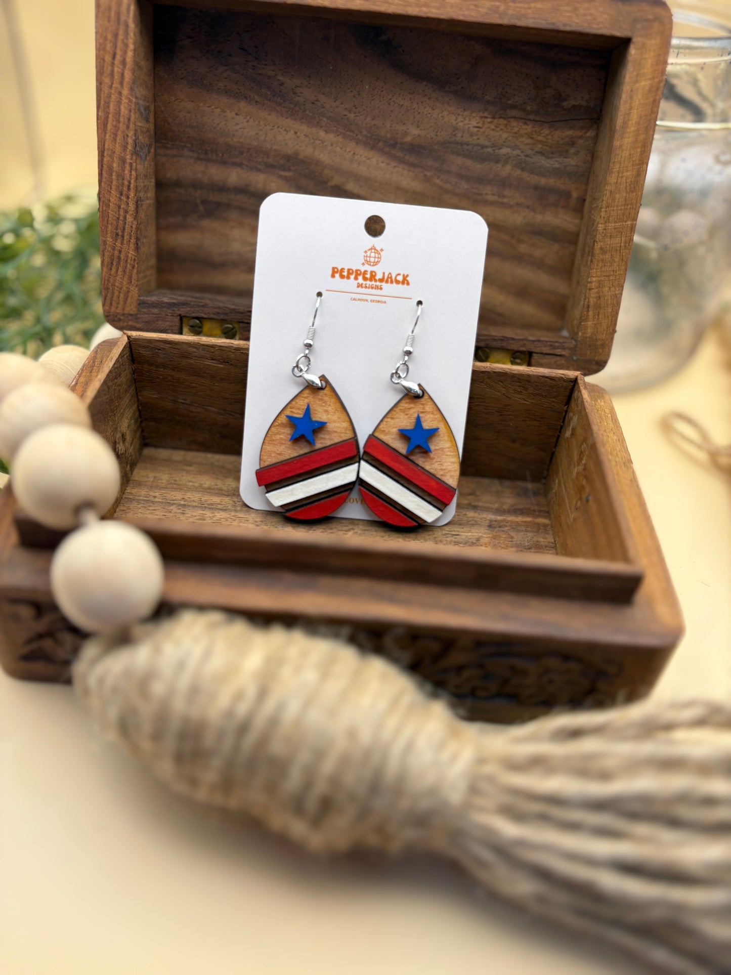 3 Stripe American Flag Teardrop Earrings