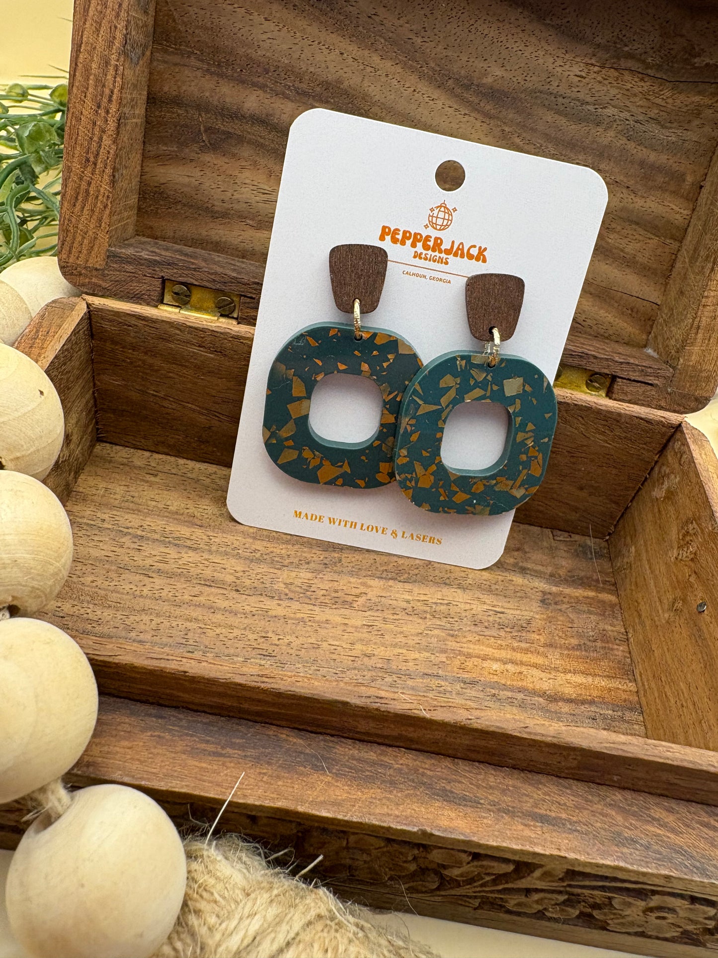 Modern Sage with Copper Flakes Acrylic Earrings