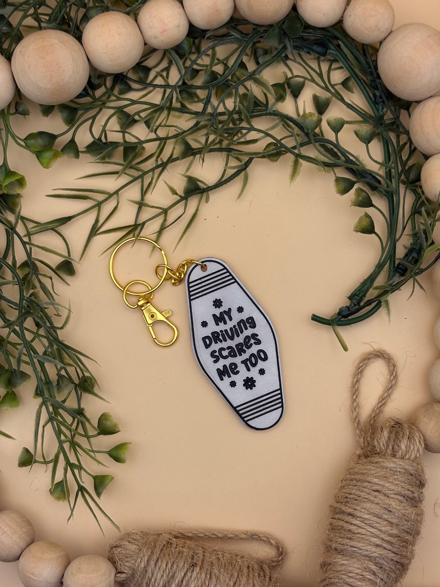 My Driving Scares Me Too Motel Style Keychain