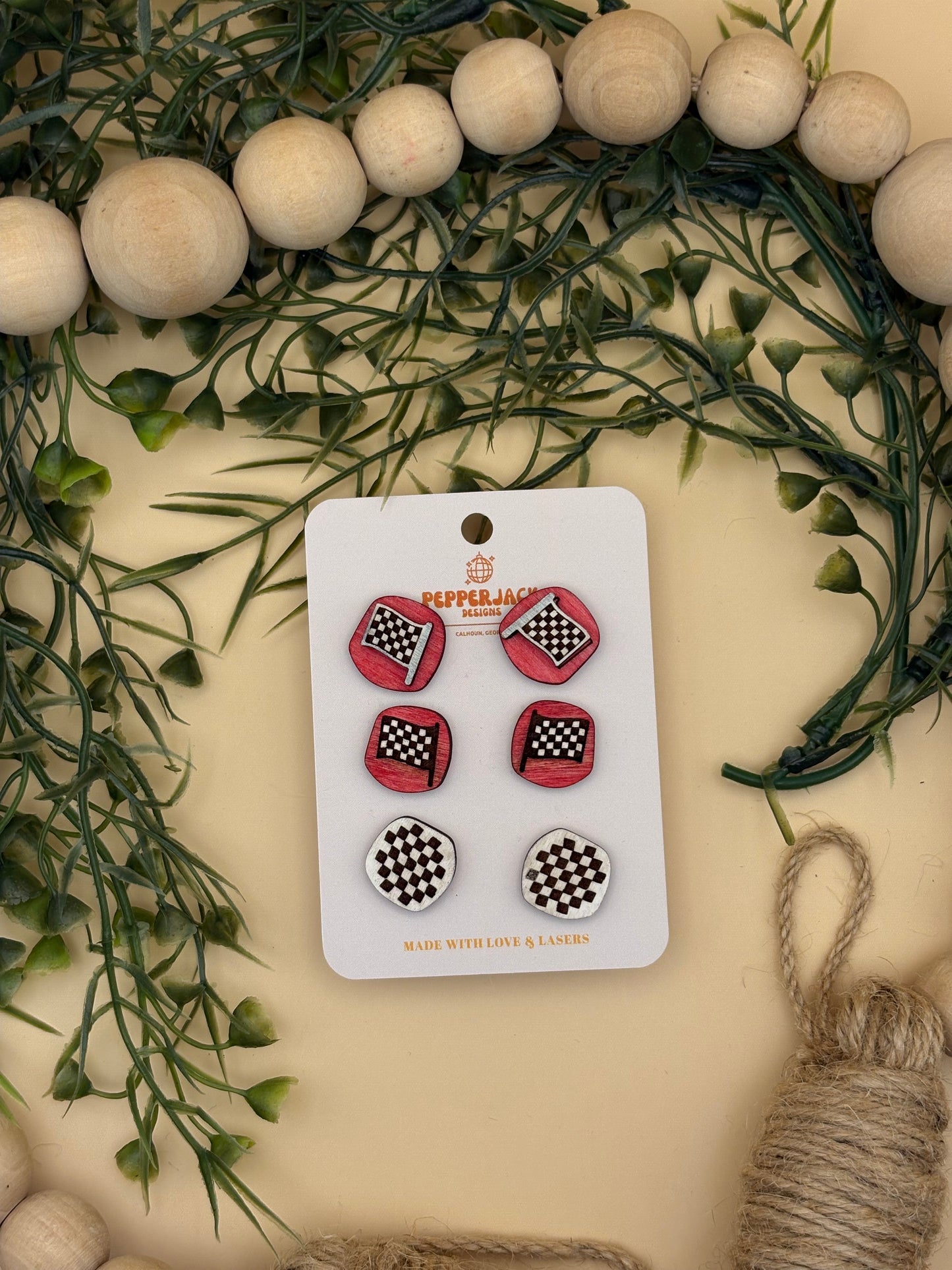 Race Flag Stud Earrings - 3 Pack