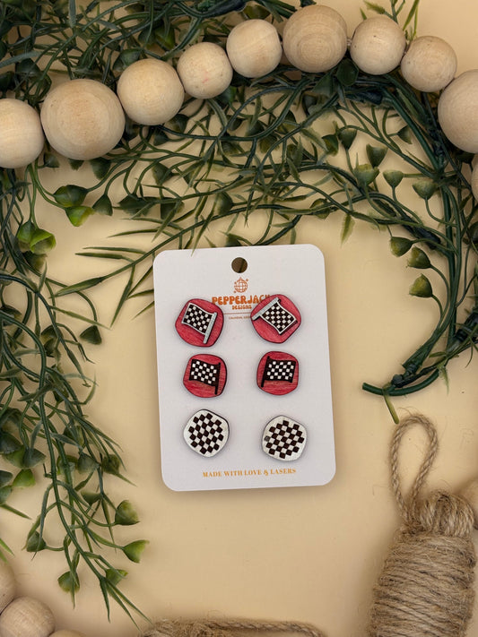 Race Flag Stud Earrings - 3 Pack