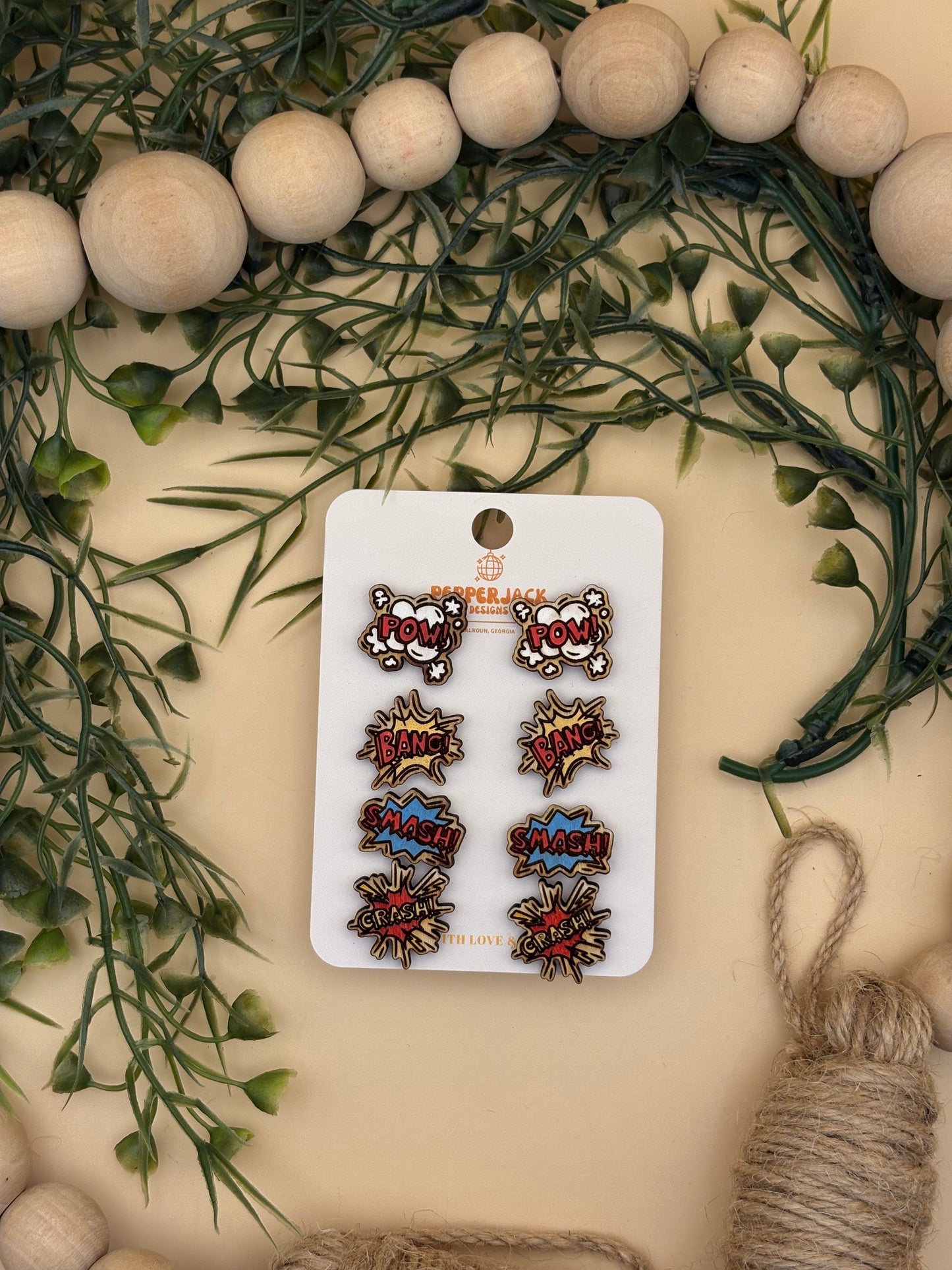 Comic Book Themed Stud Earrings Set of 4