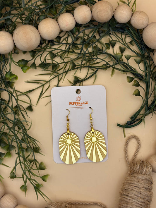 Sunburst Oval Mirrored Gold Acrylic Earrings