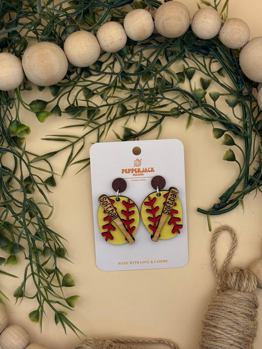 Softball Bat Dangle Earrings