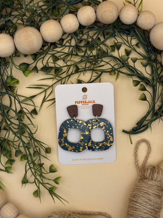 Modern Sage with Copper Flakes Acrylic Earrings