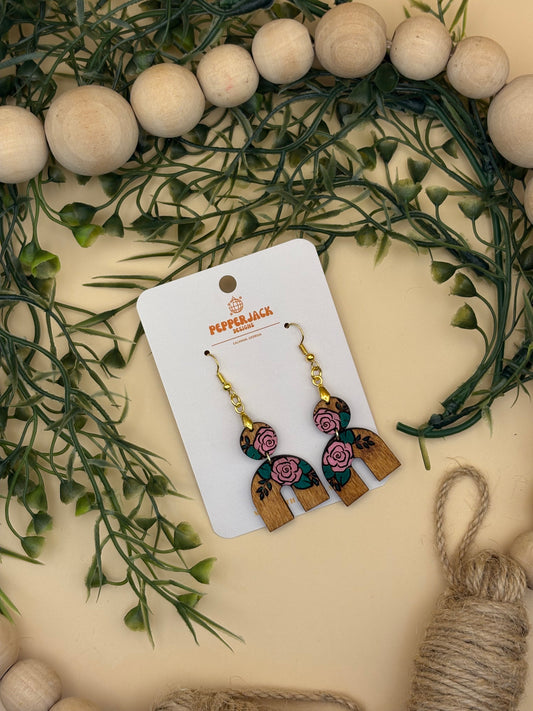 Rose Wood Drop Dangle Earrings