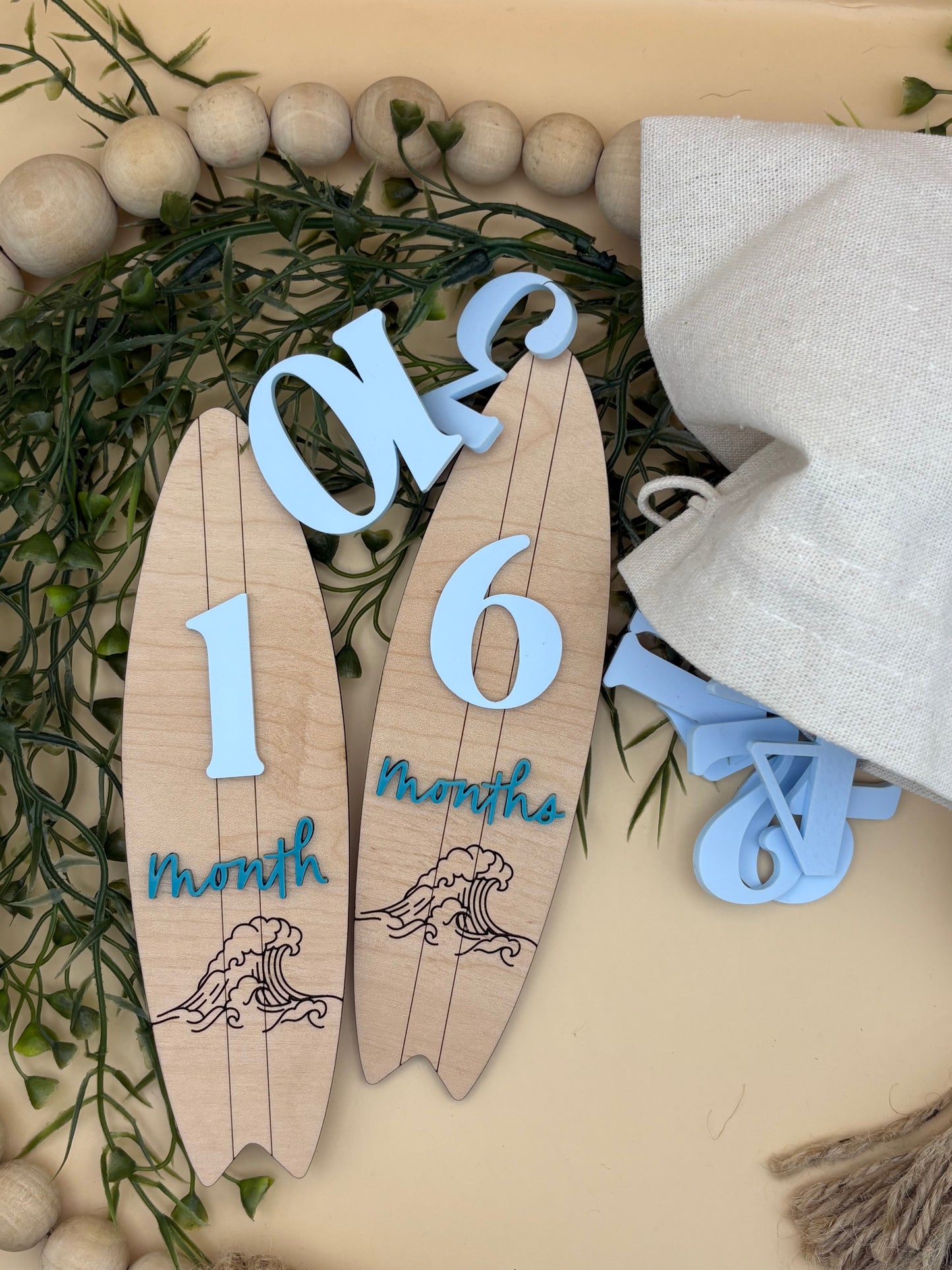 Surfboard Monthly Baby Milestone Marker Signs