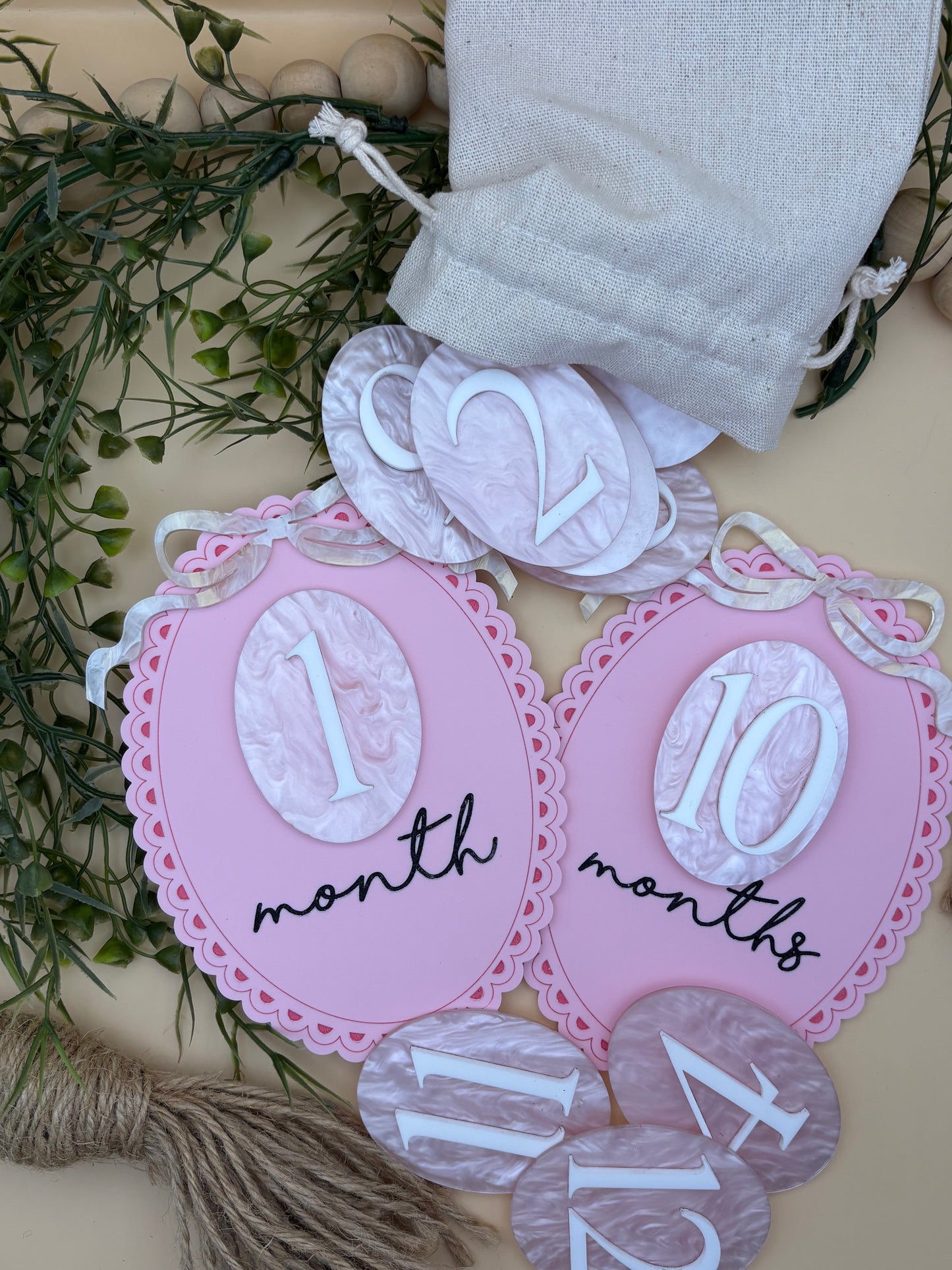 Pink Bow Baby Milestone Monthly Marker Sign Set