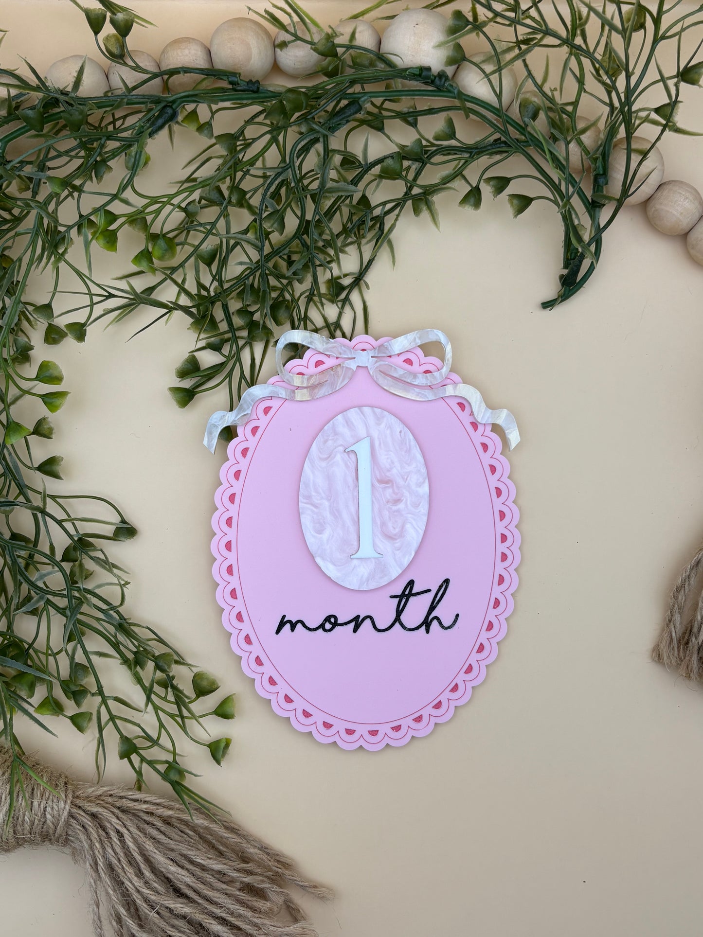 Pink Bow Baby Milestone Monthly Marker Sign Set