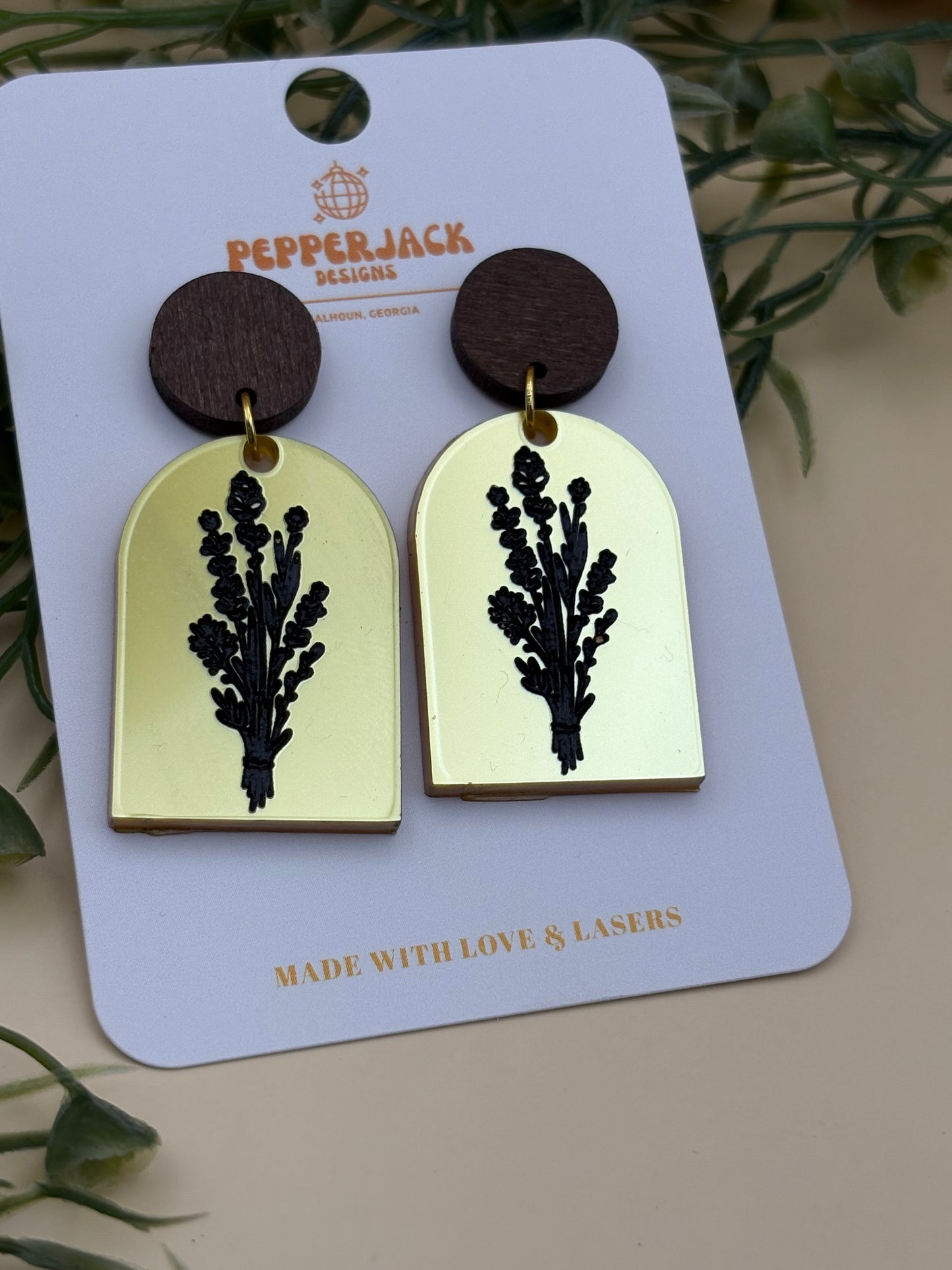 Gold Acrylic Arch w/ Floral Bouquet Earrings