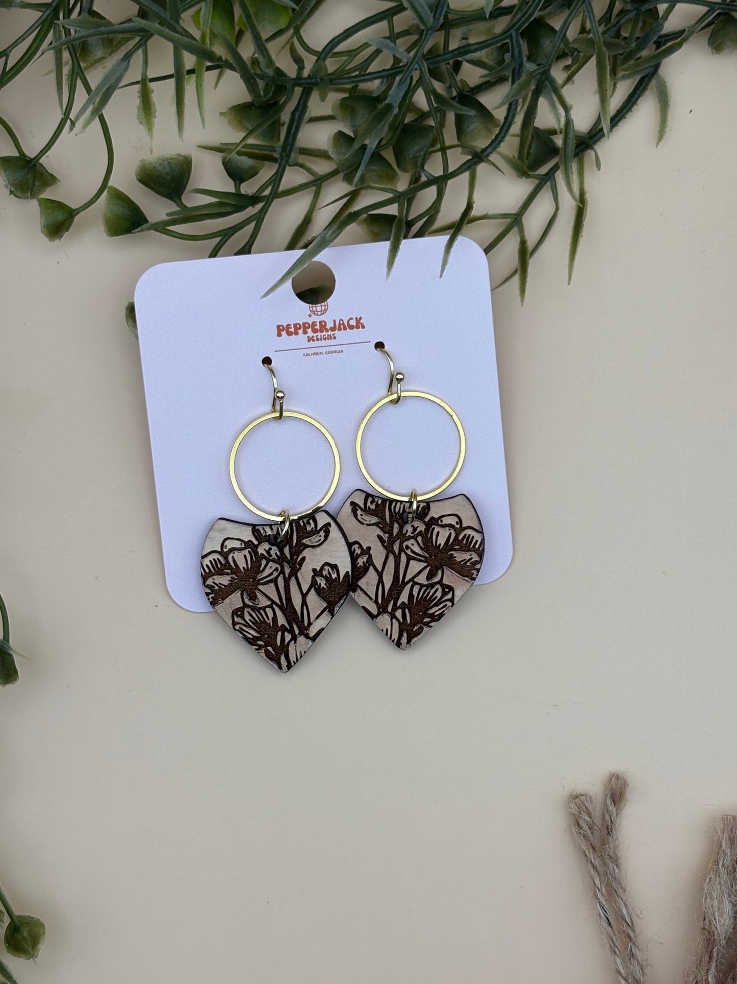 Wildflower Roses Triangle Drop Hoop Earrings