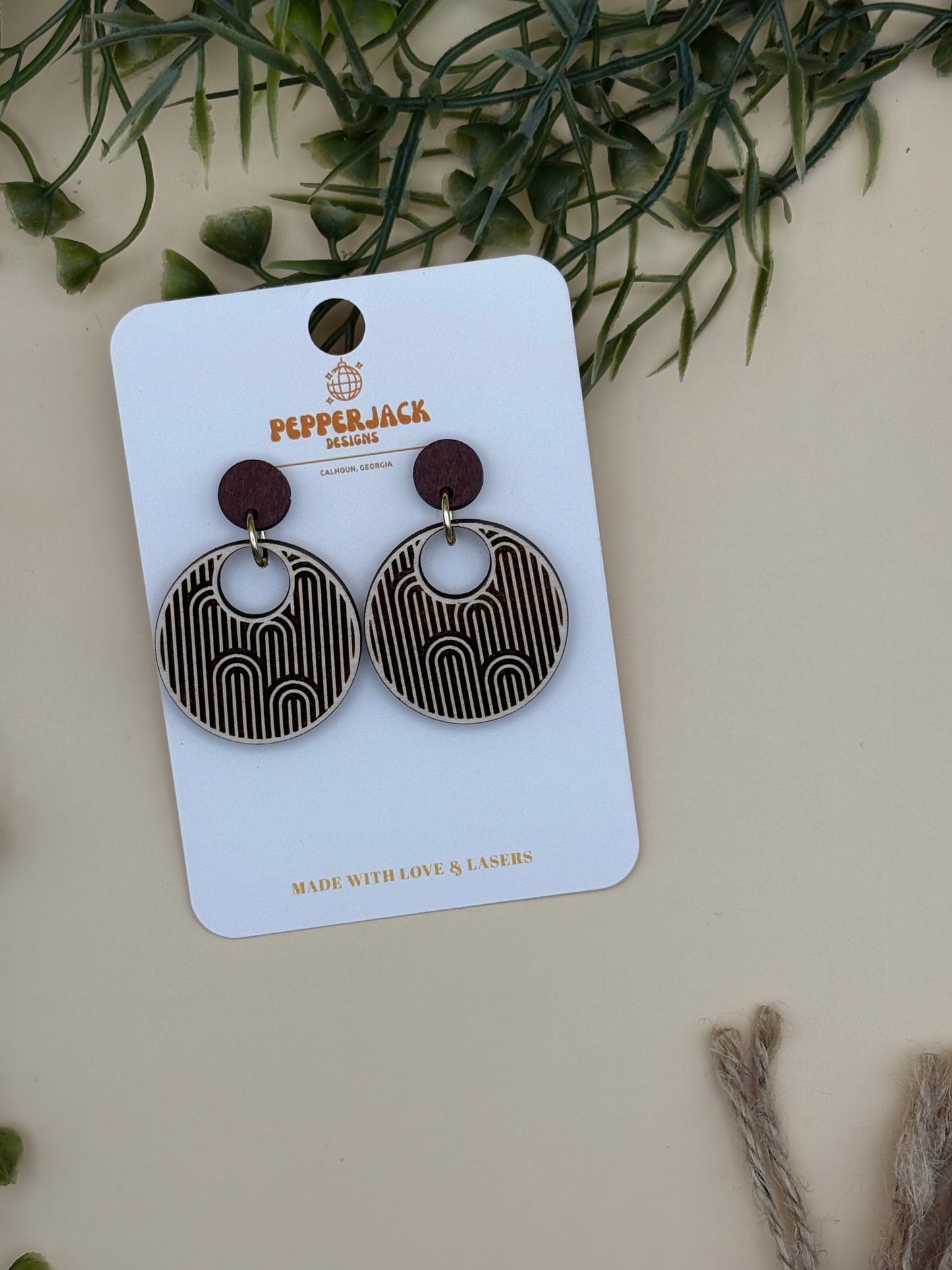 Circle Drop With Engraved Arches Earrings