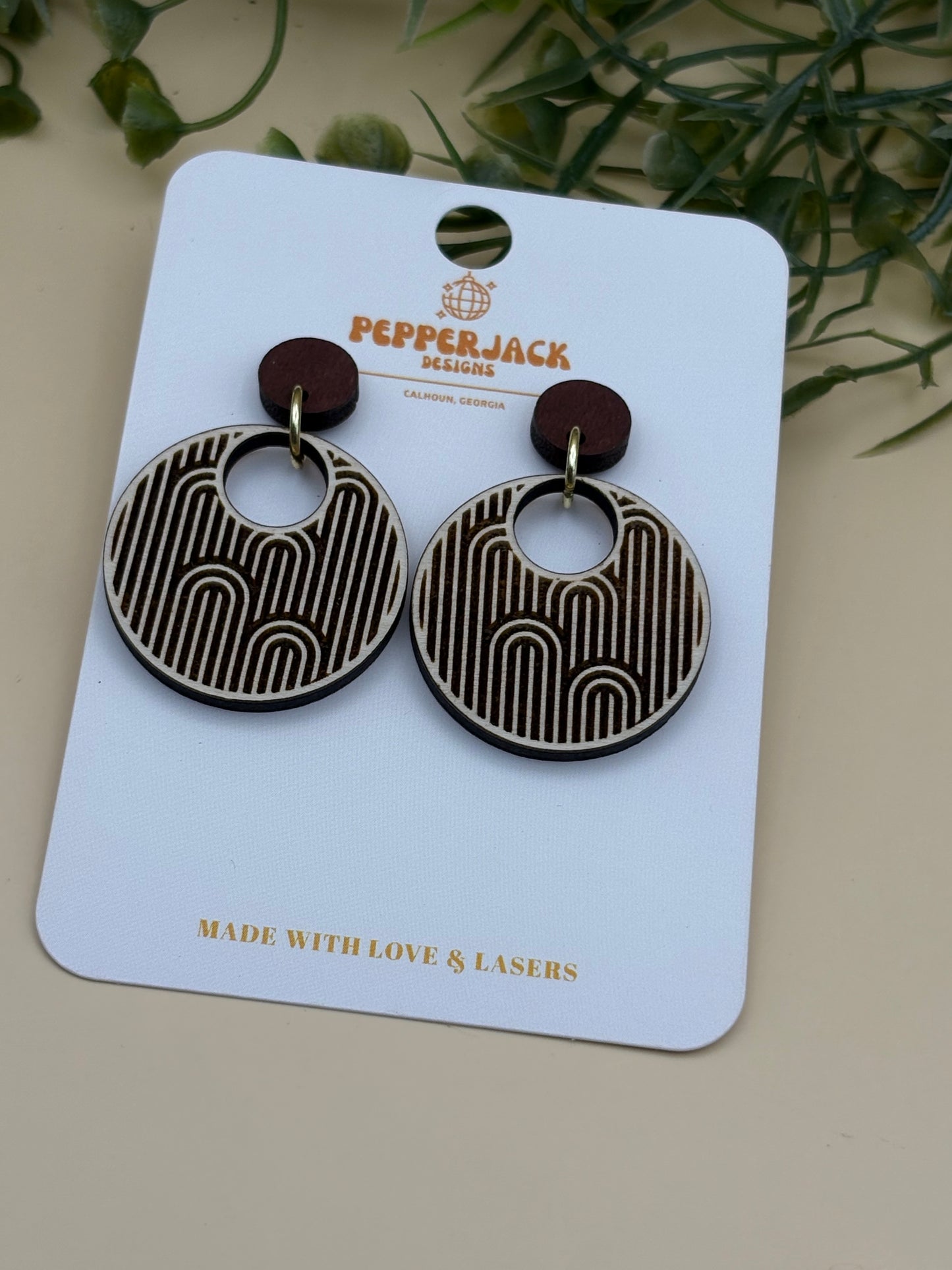 Circle Drop With Engraved Arches Earrings