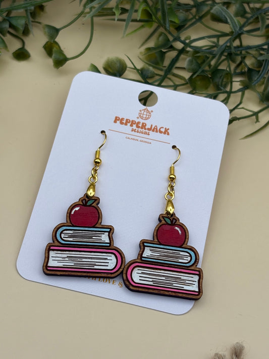 School/Teacher Apple & Books Dangle Earrings