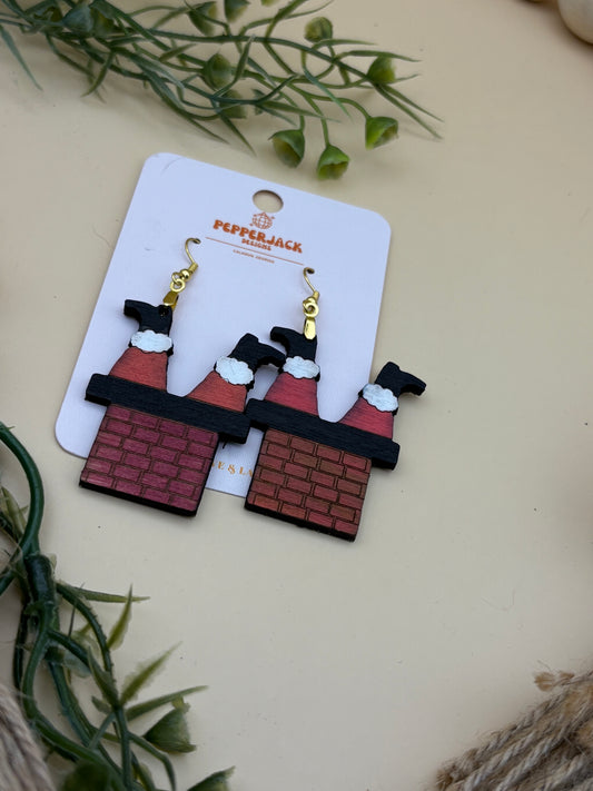 Santa Stuck In Chimney Earrings